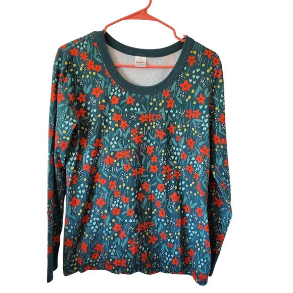 Hanna Andersson Womens Floral Print Long Sleeve Top Size large Green Organic - Picture 1 of 3